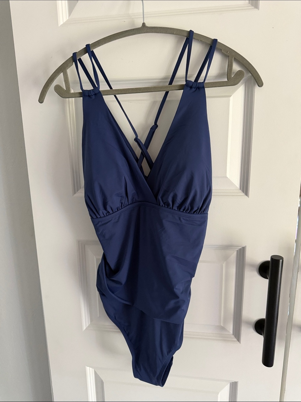 Women’s Navy Blue One-Piece Swimsuit with Crisscross Back Straps size 14